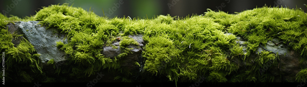 Velvety green moss thriving on a damp rock surface. Velvety green moss thriving on a damp rock surface.
