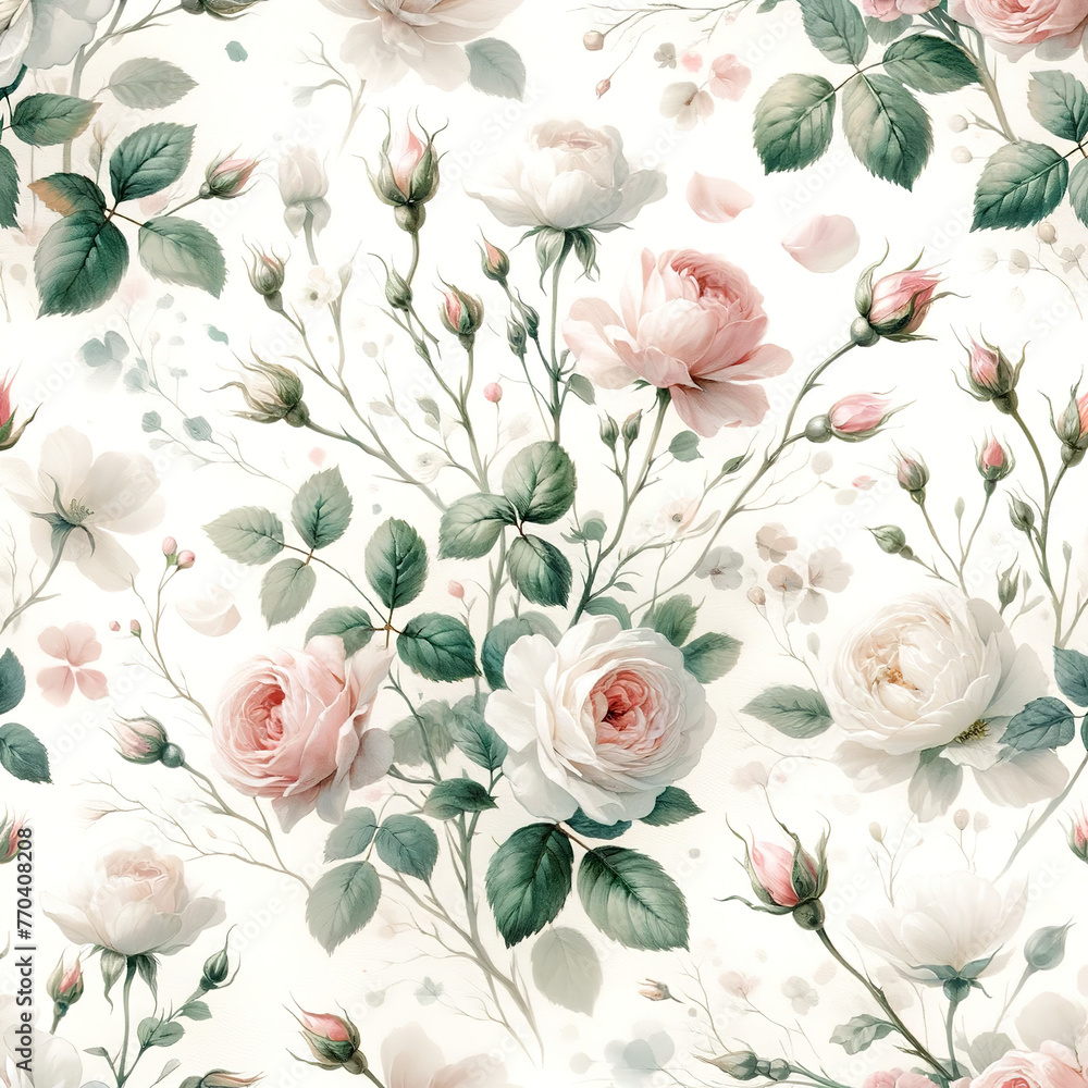 Petite roses in a gentle breeze, seamless, light watercolor. Seamless Pattern, Fabric Pattern, Tumbler Wrap, Mug Wrap