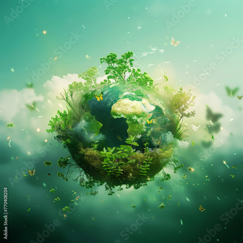 Eco concept, A earth made of green grass and plants