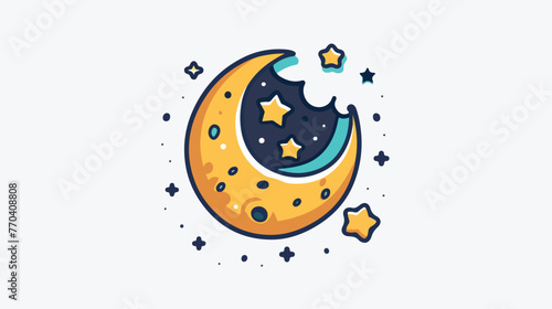 Vector moon flat color line icon. Flat vector isolated