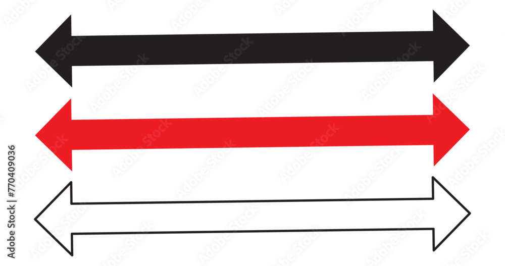 Long Two side arrow illustration icon. Icon with double arrow on white background for web page design. Black horizontal double arrow. Vector 10 Eps. Long Two side arrow illustration icon. Icon with double arrow on white background for web page design. Black horizontal double arrow. Vector 10 Eps.