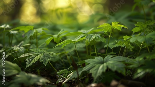 podophyllum peltatum. in nature amongst leaves and trees