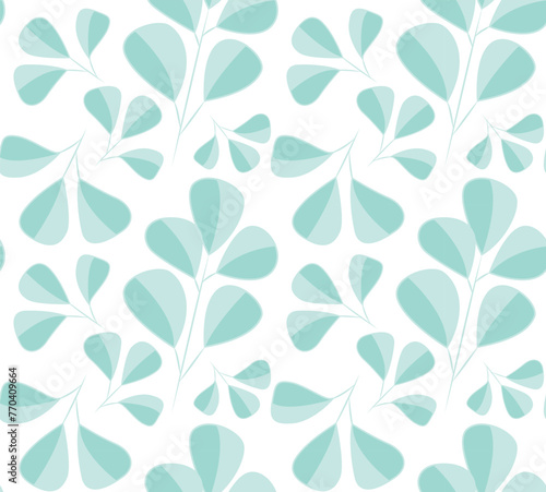 Abstract large leaves on aquamarine-colored branches. Seamless vector botanical pattern suitable for backgrounds and prints. Modern patterns for fabric.