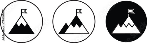 Mountain with flag on a peak Top of mountain with flag icon vector, filled Success, aim achievement, leadership, Mission, Mount, Climbing, conquered, way up, high in, Hiking, Target, Get on top design
