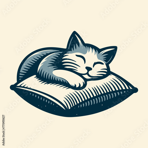 cat sleeping on a pillow cartoon vector illustration