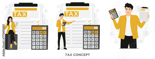 Flat vector paying tax income tax business tax consultant tax time schedule concept illustration
