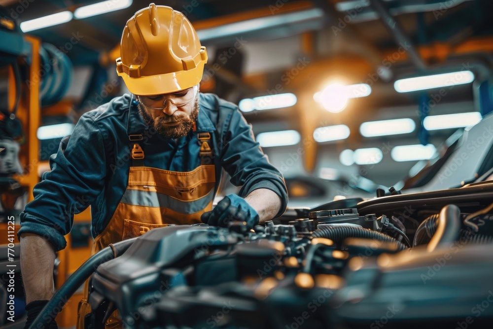Auto mechanic working in auto repair service. Car maintenance and repair concept Auto mechanic working in auto repair service. Car maintenance and repair concept