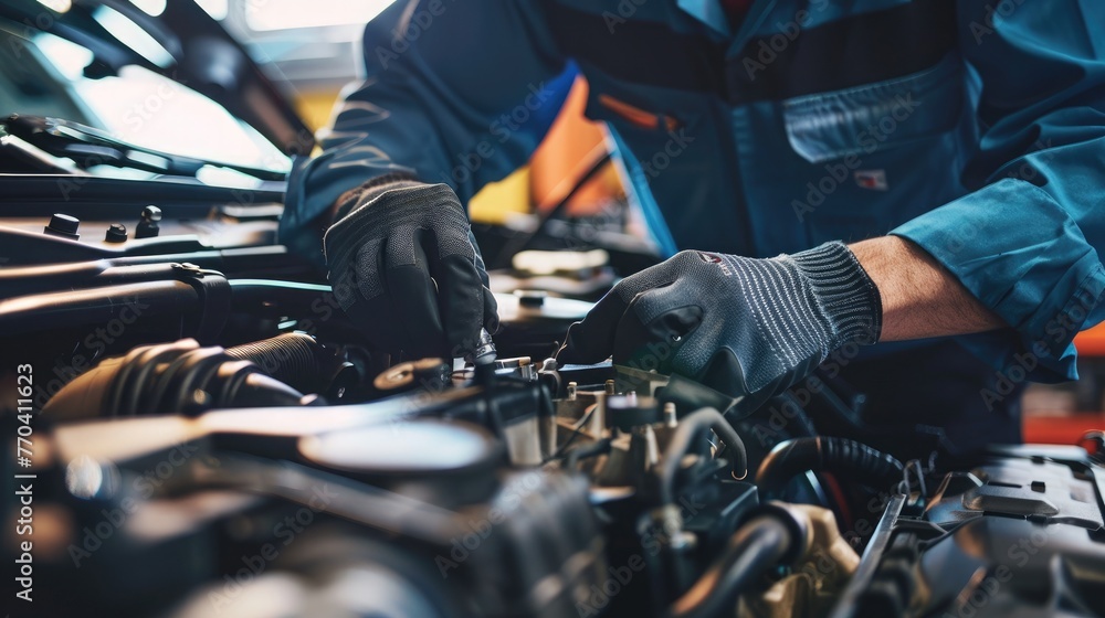 Auto mechanic working in auto repair service. Car maintenance and repair concept Auto mechanic working in auto repair service. Car maintenance and repair concept