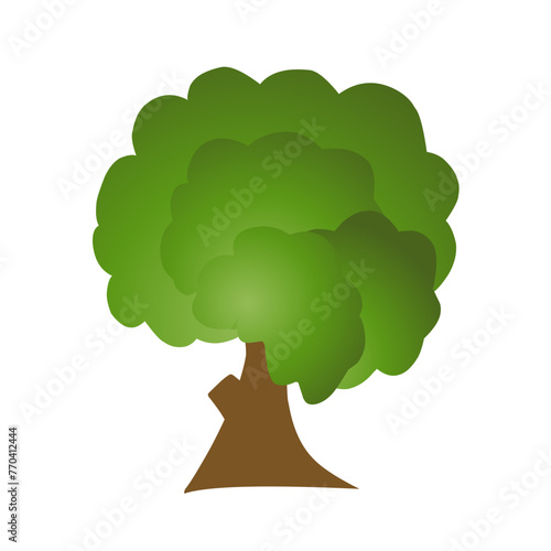 Green trees flat vector illustration,Beautiful green leaves isolated on white,Spring time trees. Natural forest plant,Ecology garden template.