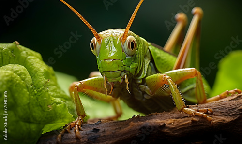 Grasshopper on a leaf in the rainforest of Thailand