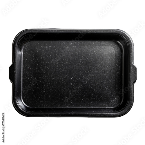 Black foam plastic food tray on transparent background 
