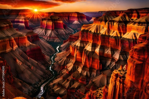Sunset in the canyon unveils a breathtaking tapestry of vivid colors and natural wonders. photo