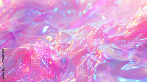 Light abstract holographic flare on pink background with Generative Ai. Iridescent background texture soft.
