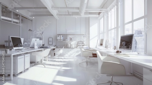 Modern White Workspace: Open Plan Office Design Concept © Cyprien Fonseca