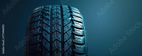 Close-up of a car tire tread in a cool blue tone. photo