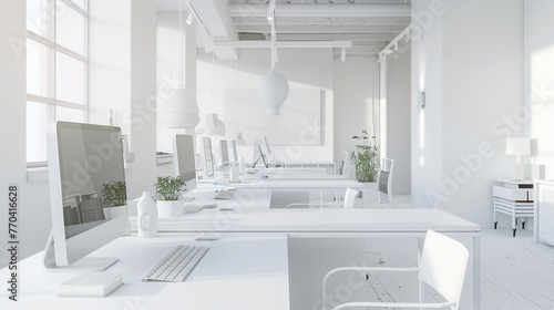 Modern White Workspace: Open Plan Office Design Concept