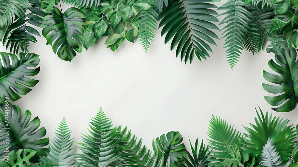 A green leafy background with a white background - obrazy, fototapety, plakaty 
