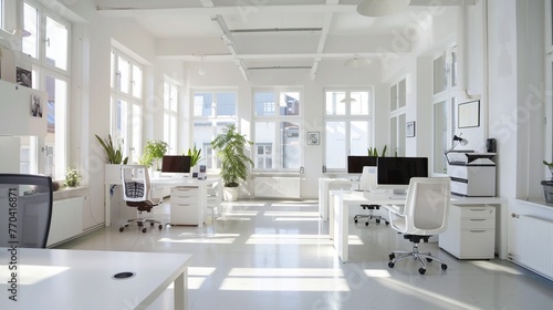 Modern White Workspace: Open Plan Office Design Concept