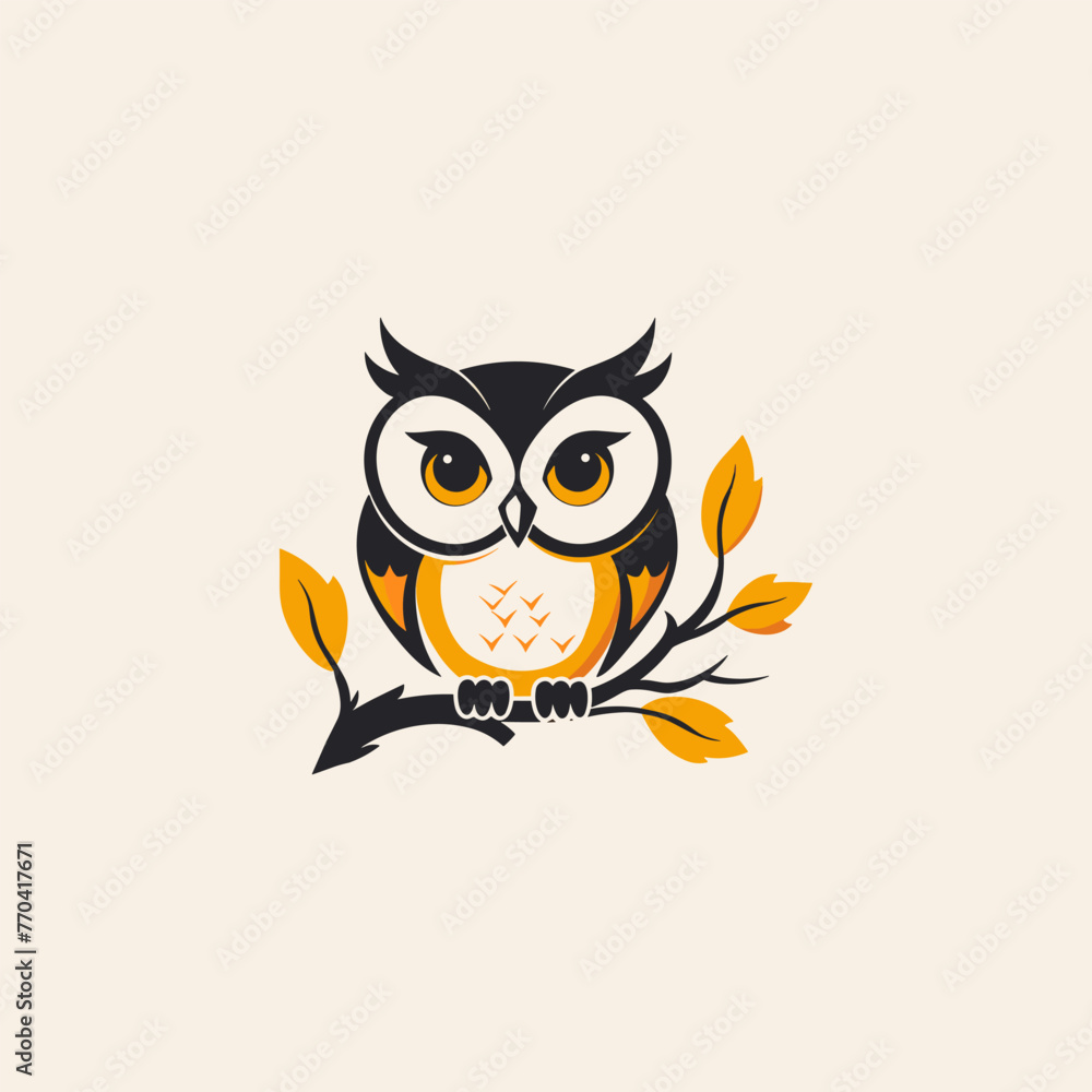 Fototapeta premium Owl on a branch logo illustration design vector