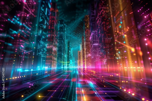 Wallpaper Mural Abstract background data flow on futuristic technology. Torontodigital.ca