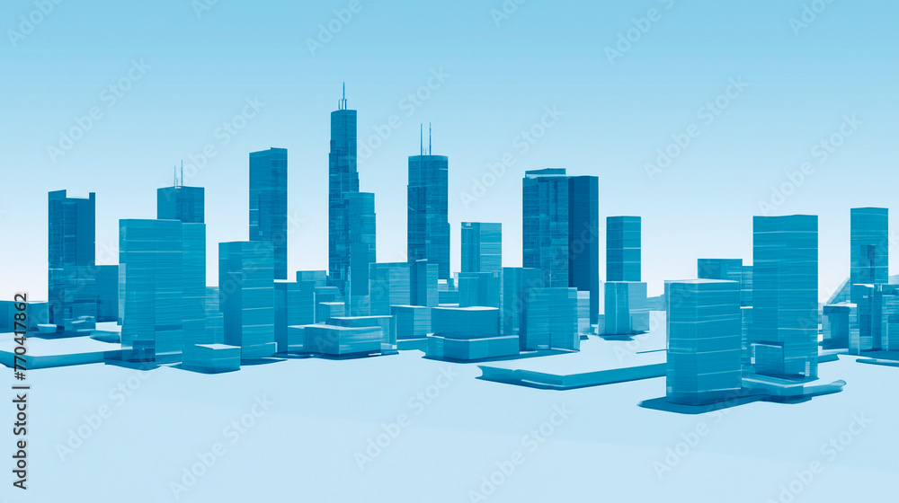 Abstract modern city model with skyscrapers