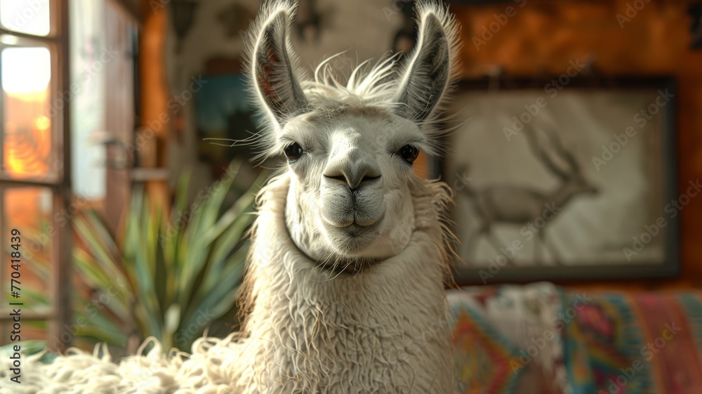 Obraz premium Llamas as interior designers, specializing in spit-polish finish