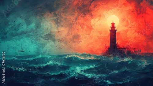 Lighthouse guiding ships from red to blue ocean