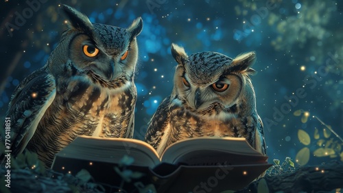 Owls attending a night school for astronomy photo