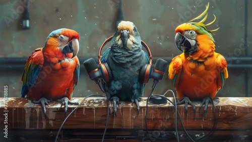 Parrots as podcast hosts, talkative feathers photo