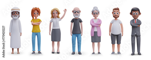 Women and men of different ages, races, religions, professions in different poses