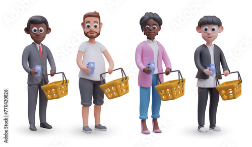 Set of isolated vector shoppers of different genders and races