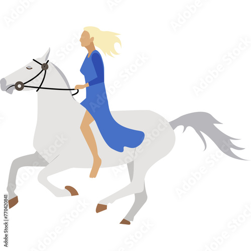 Beautiful woman riding horse vector icon isolated on white