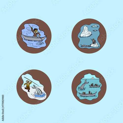 Set of Eskimo design elements cartoon design symbols sketch