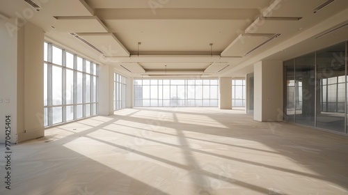Empty and unfurnished brand new apartment   empty modern interior with glass wall  Empty room with white walls 
