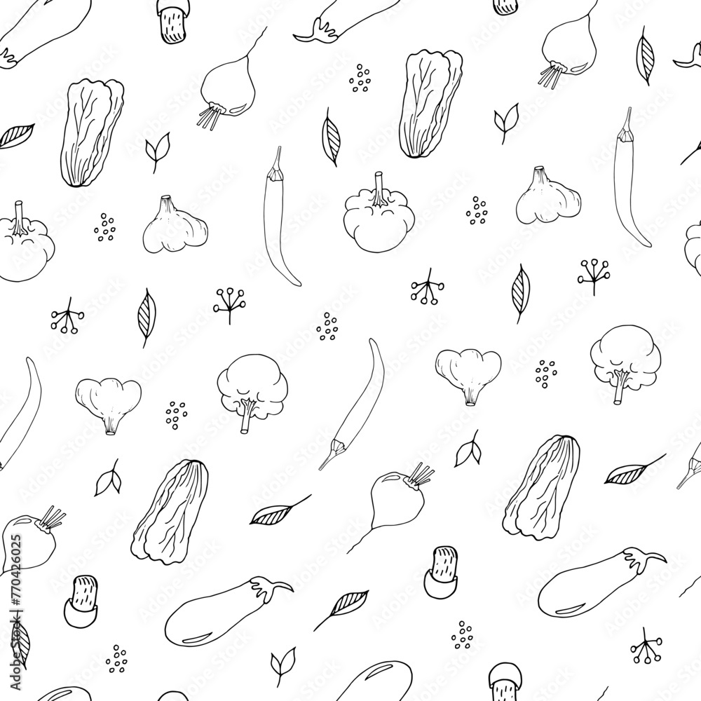 Seamless pattern with vegetables. Doodle style. Seamless pattern with vegetables. Doodle style.