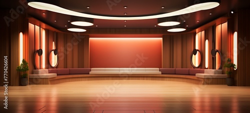 three-dimensional color background for wooden TV studio 3d rendering