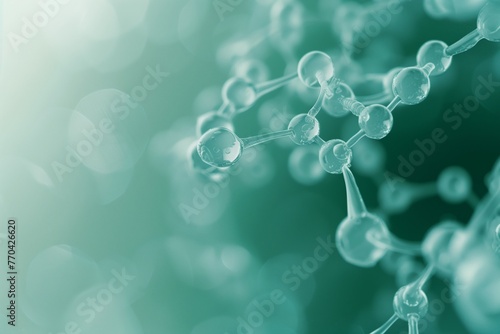 Abstract green horizontal banner background with molecules. The model of the molecule, medicine and science concept background with copy space.