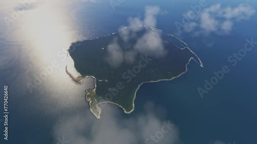 Andaman and Nicobar Islands - Aerial drone shot with clouds of North Sentinel Island. India