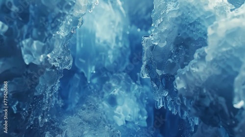 Blue ice forms a background, its grid formations and soft, dreamy depictions reflecting transcendent nature. © Duka Mer