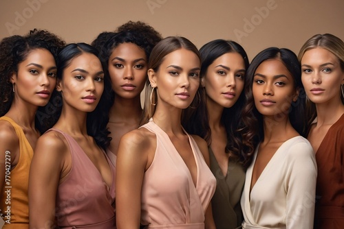 Portrait of diverse group of beautiful women with natural beauty and glowing smooth skin
