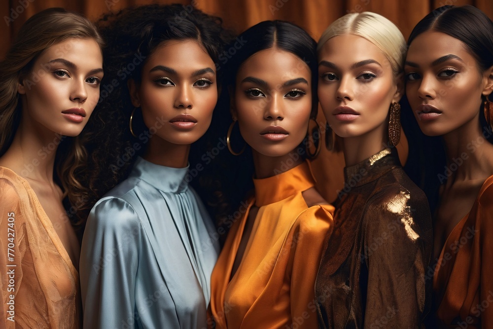 Portrait of diverse group of beautiful women with natural beauty and glowing smooth skin Portrait of diverse group of beautiful women with natural beauty and glowing smooth skin