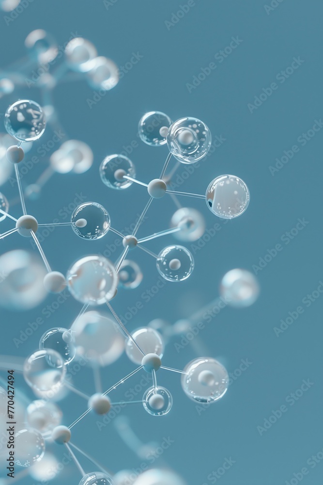 Abstract blue vertical banner background with molecules. The model of the molecule, medicine and science concept background.