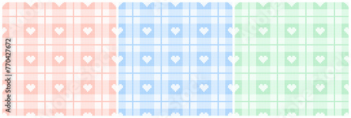 Pastal Tartan plaid Heart patterns with Dot shape graphic background for a fabric print. Seamless vector design.