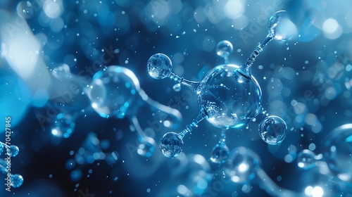 Abstract blue horizontal banner background with molecules. The model of the molecule, medicine and science concept background.