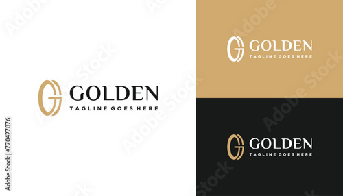 Golden Initial Letter G GG with Simple Circular Circle Shape Line Art Logo Design