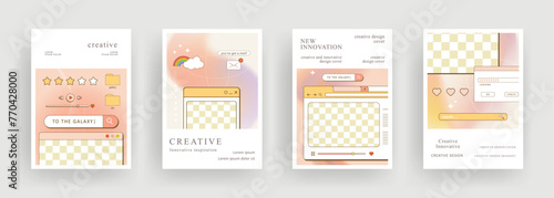 Set of retro posters template. aesthetic cover with cute old 90s design. Suitable for poster, business card, invitation, flyer, banner, brochure, email header, post in social networks, advertising