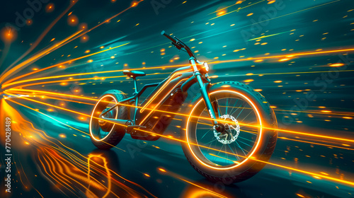 An electric bike with light streaks and motion effect. © graja