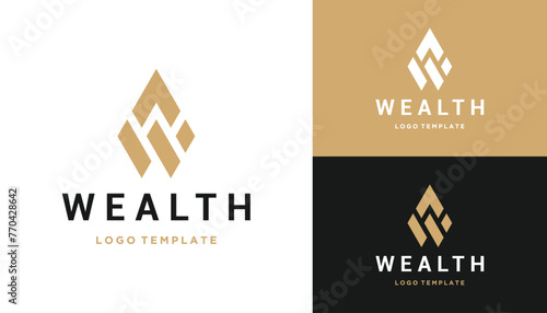 Golden Initial Letter W Wealth with Pointing Arrow For Business Brand Inspiration Logo Design