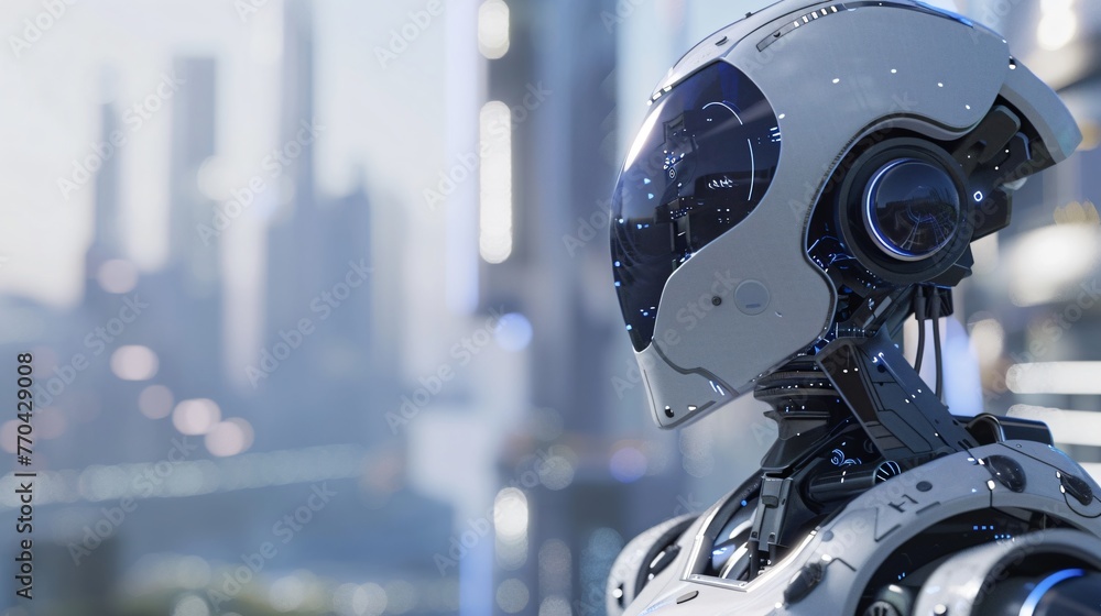 Futuristic essence of Ai humanoid robot, a backdrop symbolizing ...