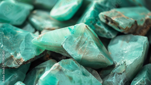 Macro photography of unpolished turquoise gemstones showcasing texture and color detail